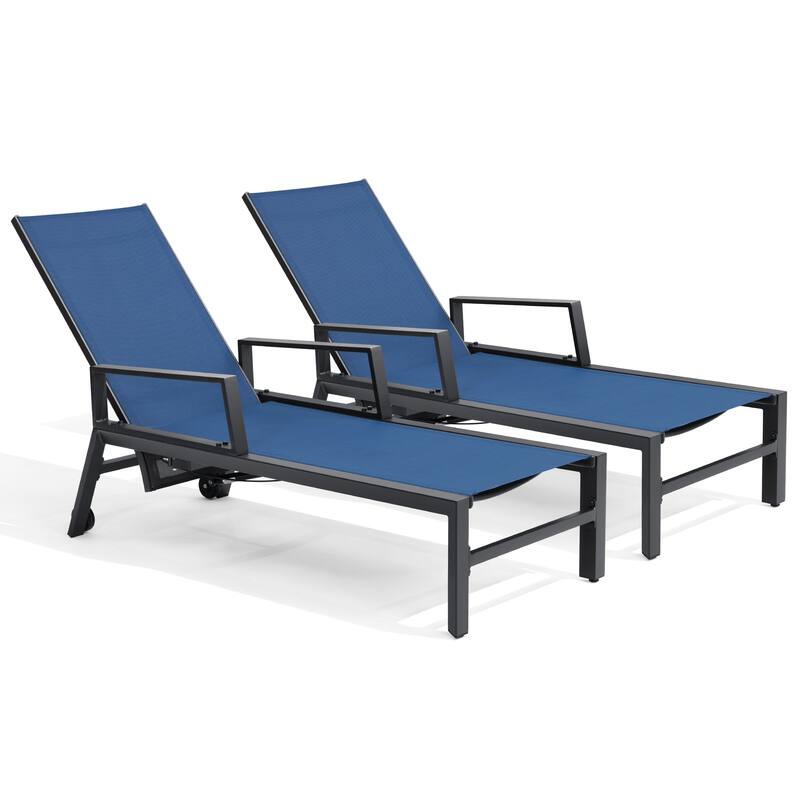 Outdoor Aluminum Adjustable Back Chaise Lounges with Wheels
