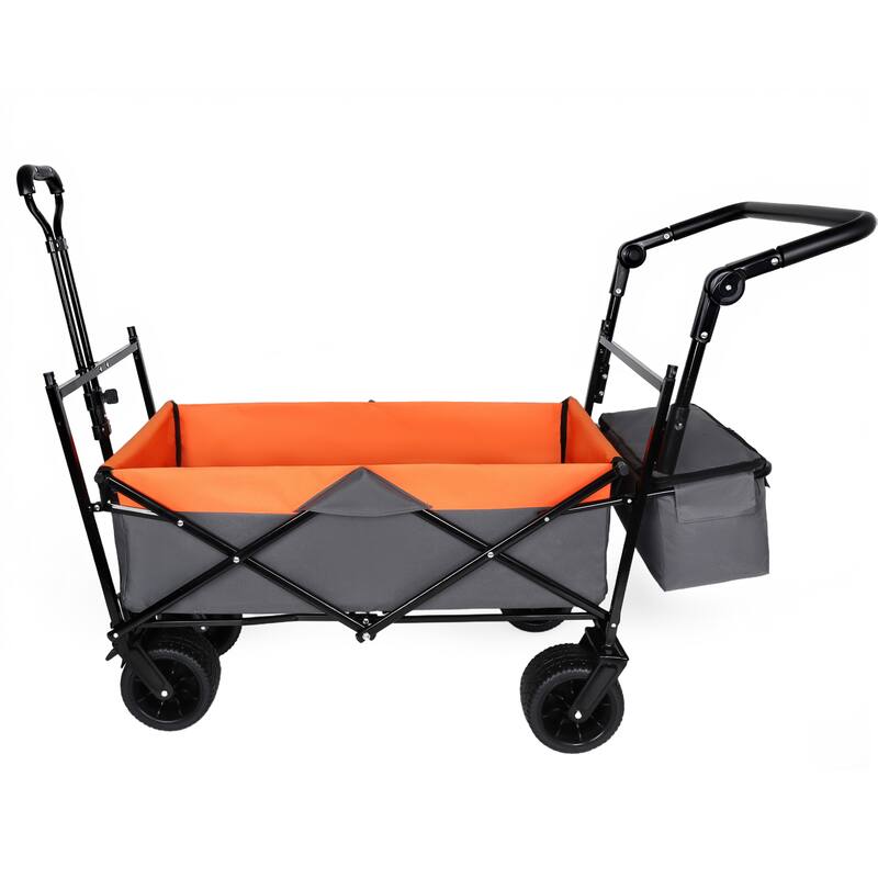 With Push Handle, 480Lbs Collapsible Wagon with Canopy, Wagon cart with 7" All-Terrain Wheels, Lightweight Foldable Wagon