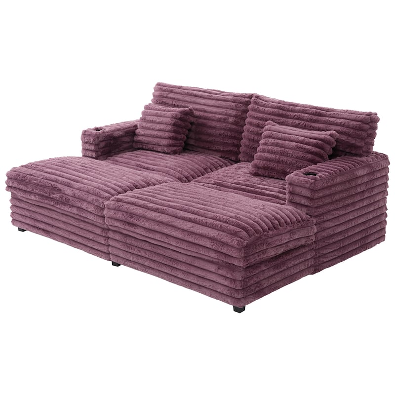 Plush Oversized Double Chaise Sofa with USB Charging, Cup Holders & Ultra-Deep Seating by Harper&Bright Designs