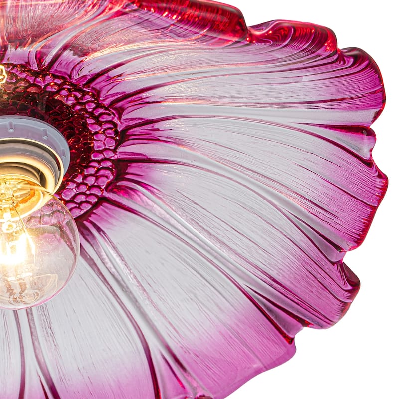 11" Flower-Shaped Red & White Gradient Glass Pendant Light Modern - Dia.11.02-in