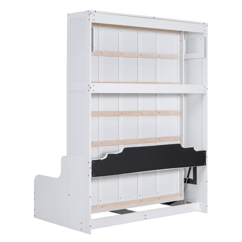 Roomfitters Queen Wall Murphy Bed with Integrated Cushion Seat and Storage Wood