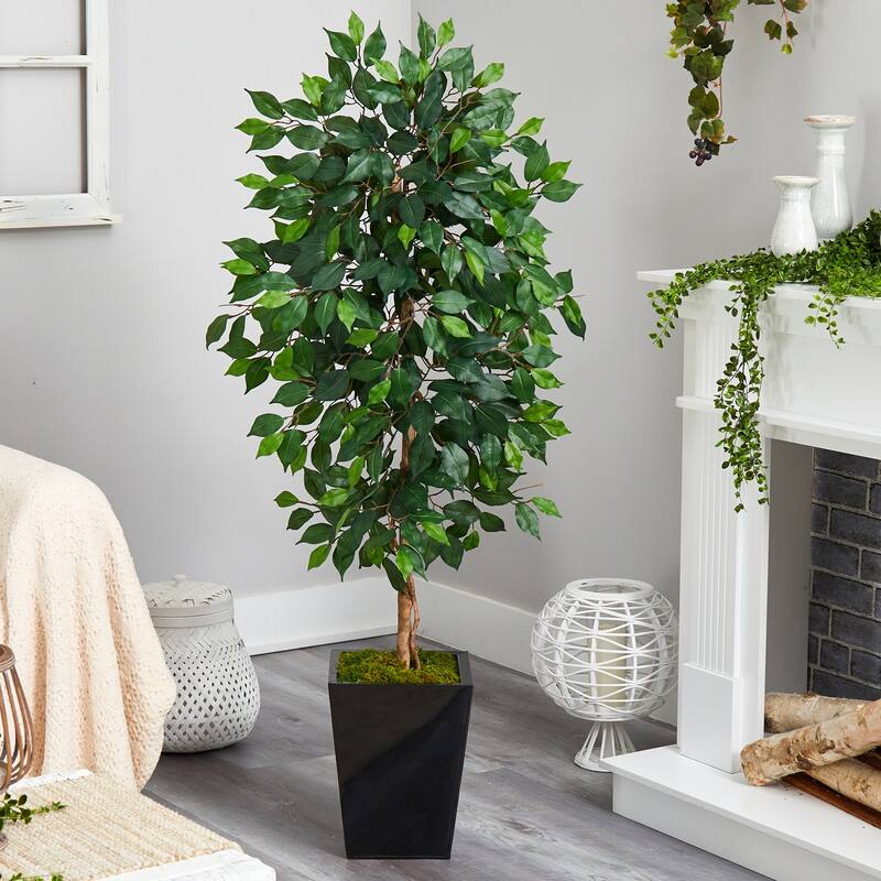 5ft Artificial City Tree in Black Planter - Elegant Home Decor for Small Spaces - Green - 51-60 Inches