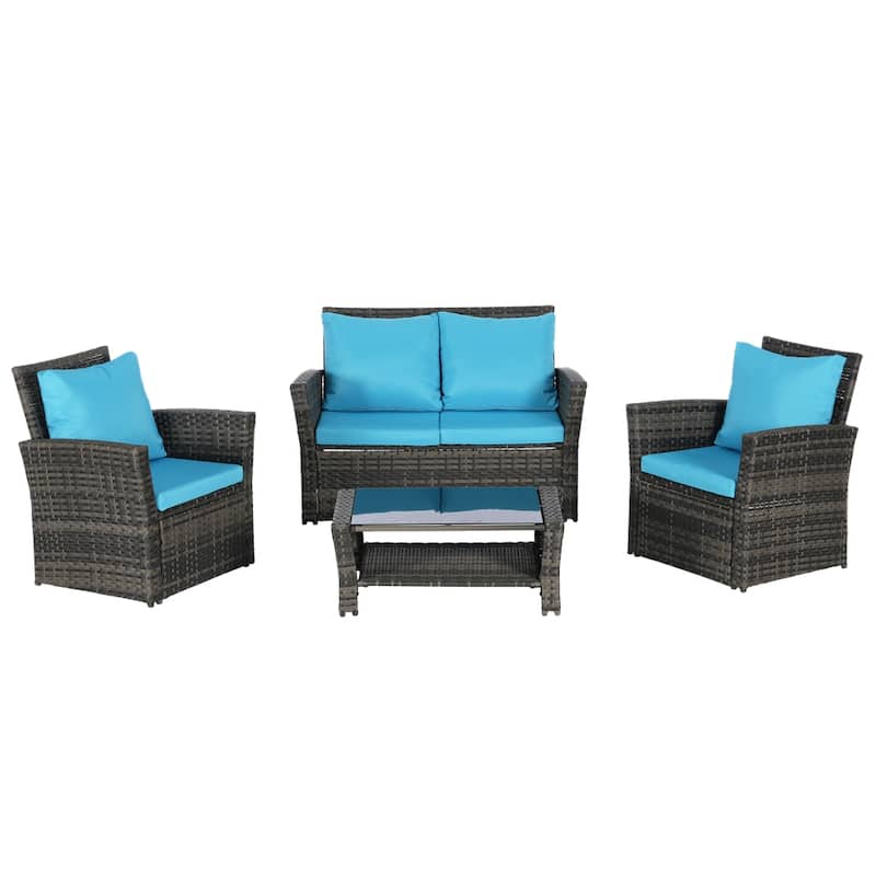 4 Pieces Outdoor Patio Furniture Sets,Garden Rattan Chair Wicker Set - N/A