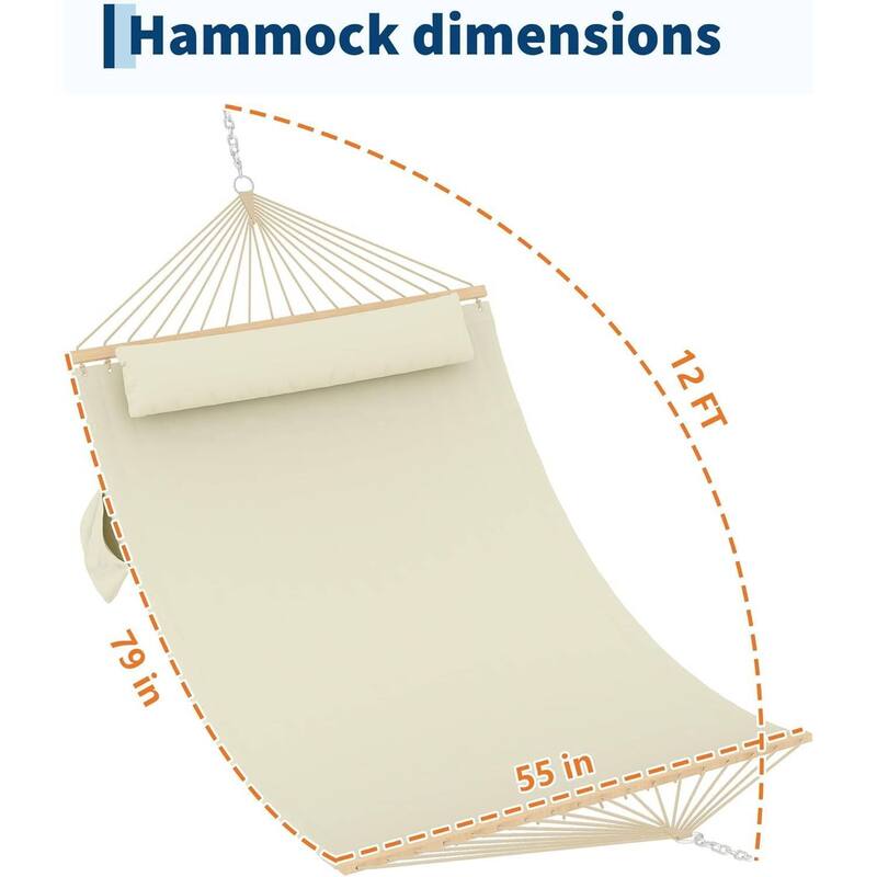 Double Quilted Fabric Hammock, 450 LBS Capacity for Outdoor Patio Backyard Poolside
