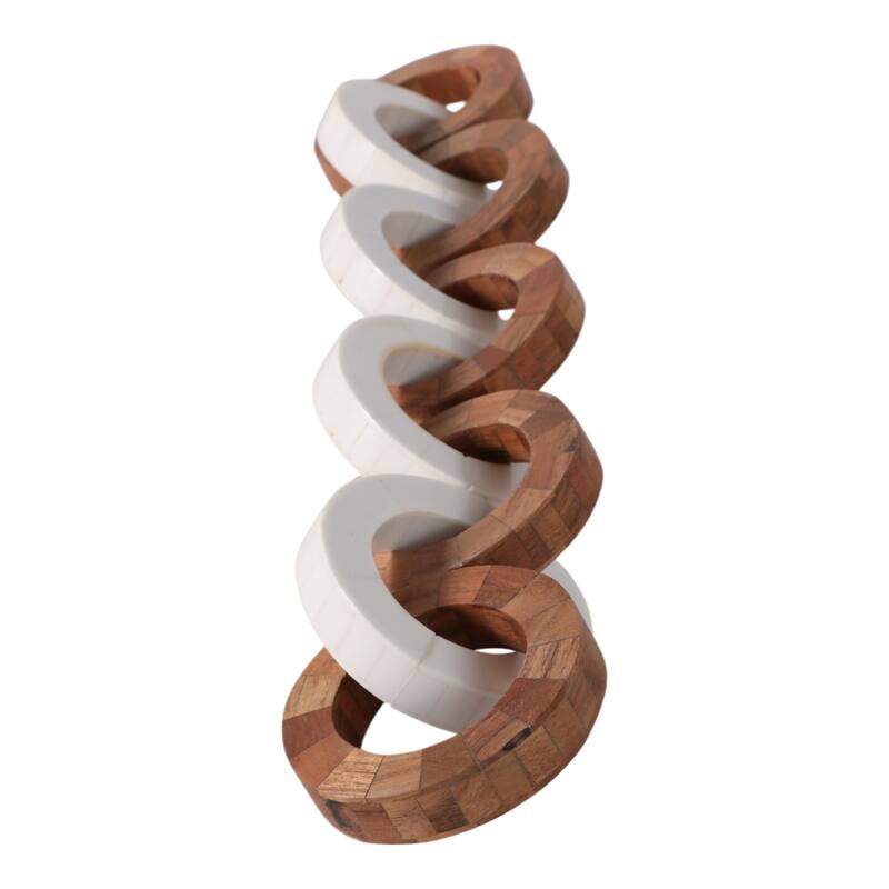 Decorative Wood and Resin Chain Link Sculpture - 23", Ivory & Brown - 23.0"