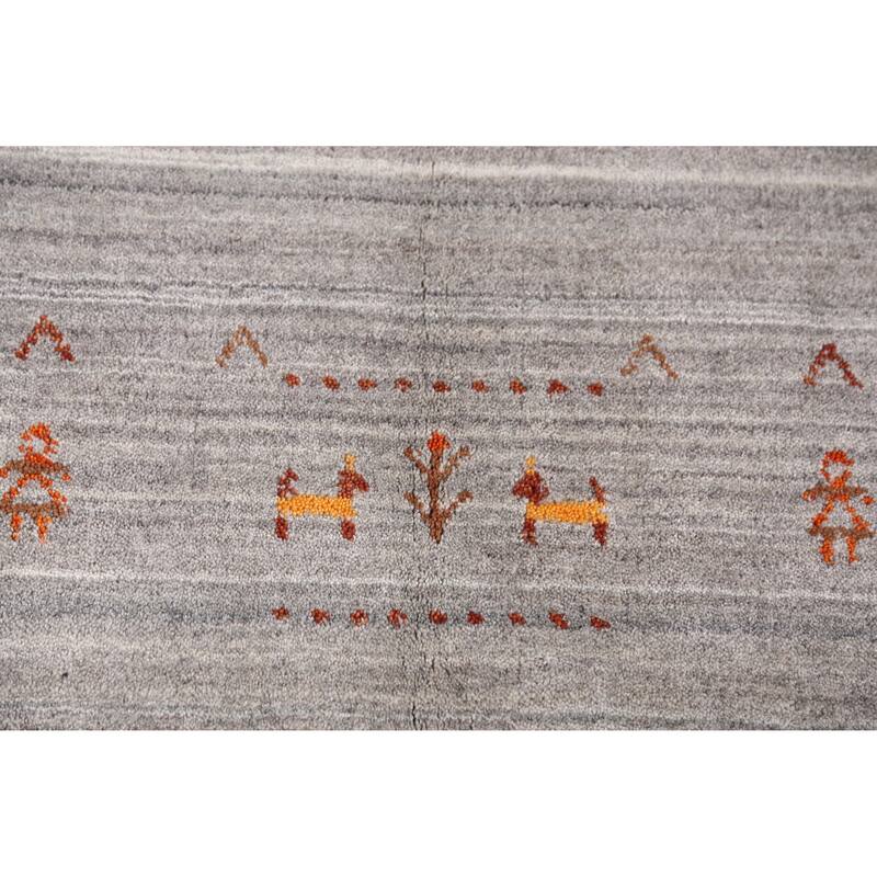 Gabbeh Indian Area Rug Hand-Knotted Grey Oriental Wool Carpet - 8'1" x 9'10"