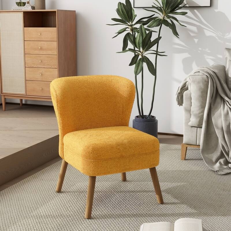 Linen Armless Accent Chair Slipper Chair - Yellow(Sherpa)
