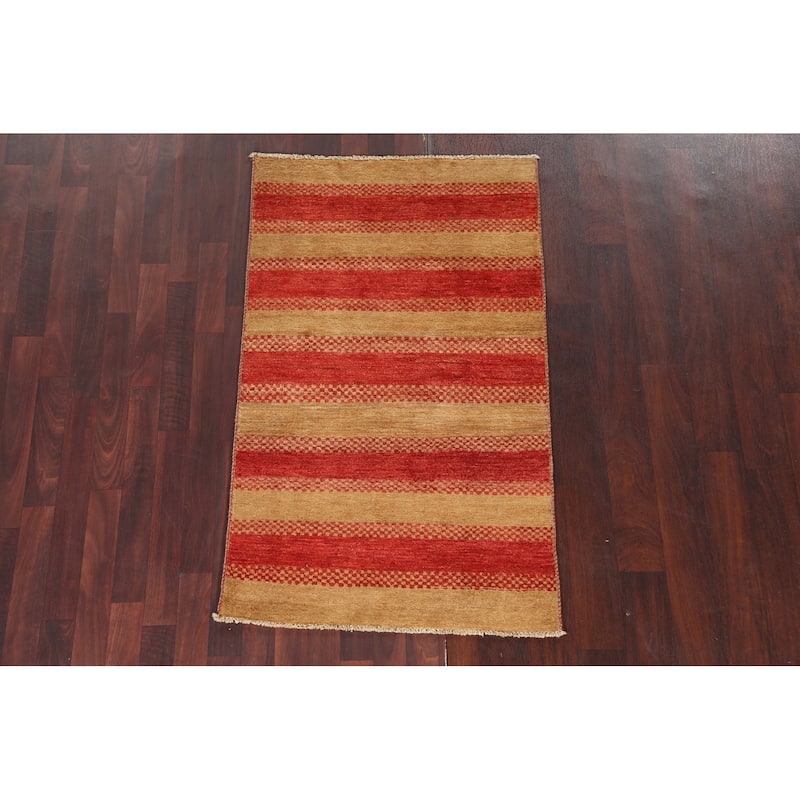 Striped Contemporary Gabbeh Kashkoli Wool Area Rug Hand-knotted Carpet - 2'10" x 4'10"