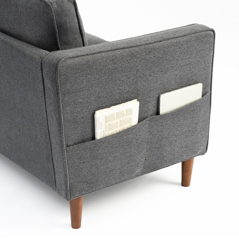 HANA Modern Linen Sofa w/ Arm Pockets by Crown Comfort