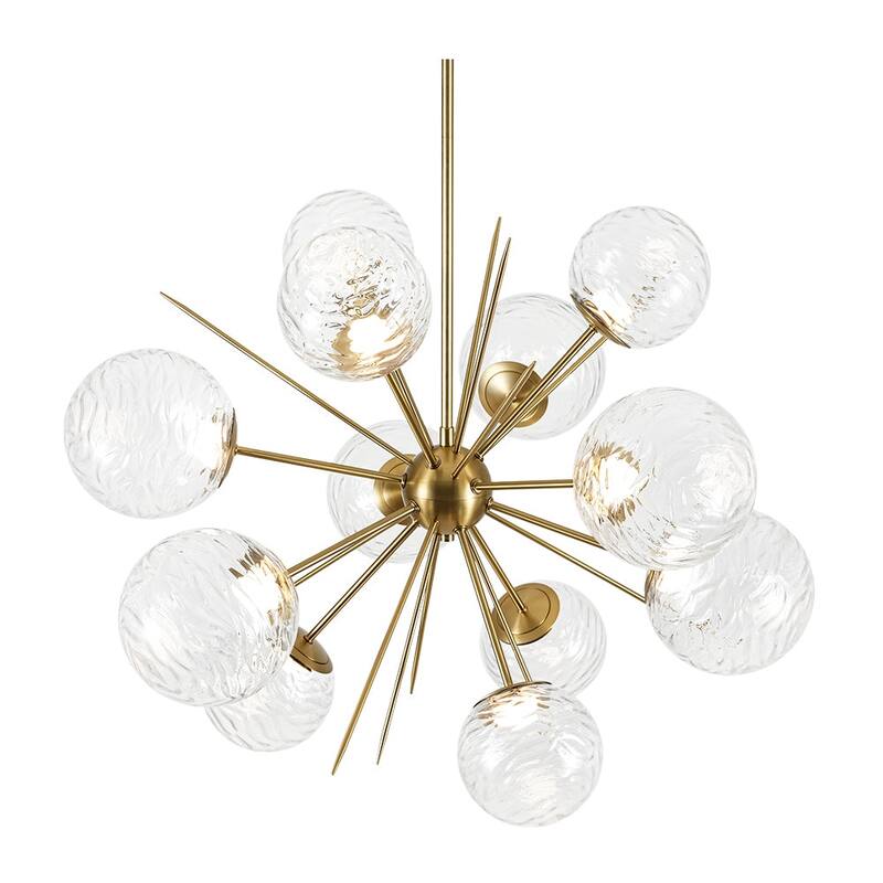 Art Deco Clear Textured Glass Globe Dimmable LED Sputnik Chandelier