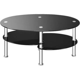 Modern 3-Tier Oval Glass Coffee Table with Chrome Legs, Smooth Top for ...
