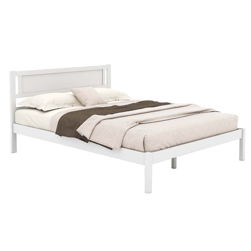 Costway Twin/Full/Queen Wooden Platform Bed with 12 Slats Headboard & - Full