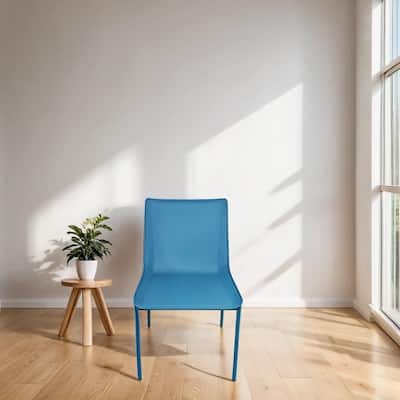 Aria Home Blue Fabien Recycled Leather Dining Chair with Matte Frame