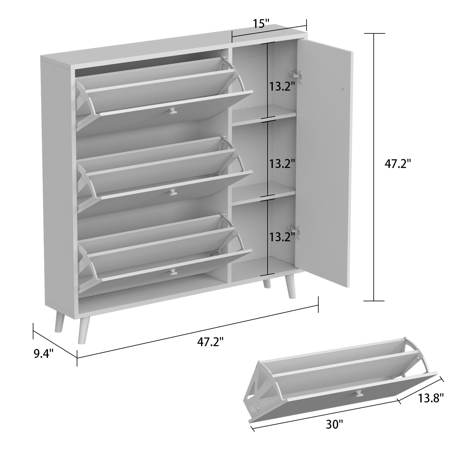 47.2H Shoe Cabinet Shoe Rack Flip Down Entryway Storage - Grey