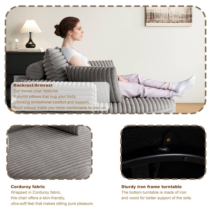 55 Inch Corduroy 360 Degree Swivel Sofa Chair for Living Room