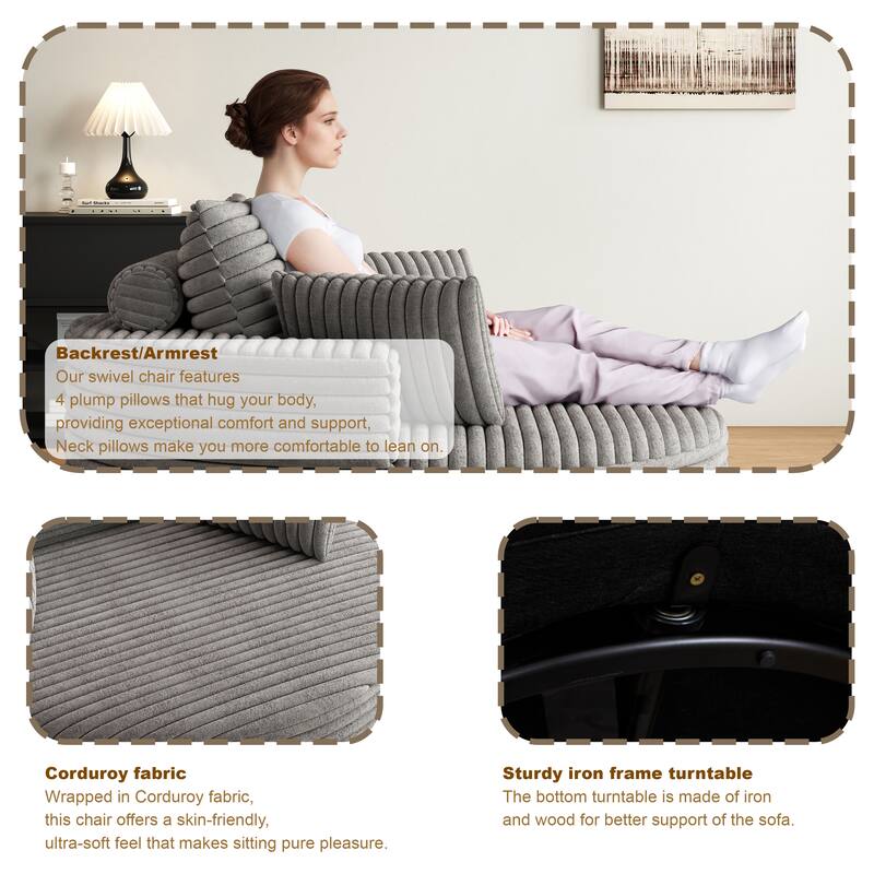 GDFStudio - Lavelle Corduroy 360 Degree Swivel Chair Fluffy Modern Sleeper
