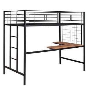 Industrial Style Twin Size Metal Loft Bed with Desk and Metal Grid