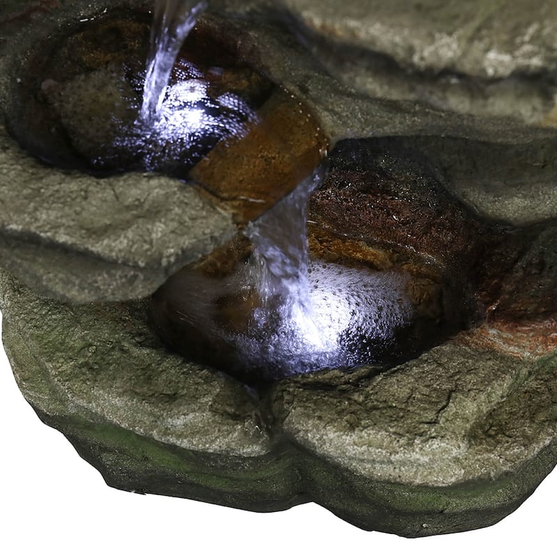 Rock Falls Outdoor Water Fountain w/LED Lights Water Feature for Patio