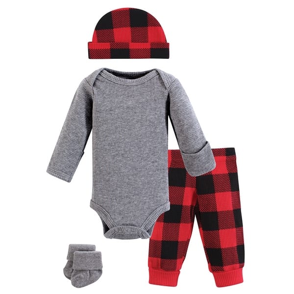 slide 1 of 1, Hudson Baby Boys Thermal Preemie Layette Set 4pc Long Sleeve Outfit, Buffalo Plaid, Preemie - Buffalo Plaid Long Sleeve Preemie - Buffalo Plaid Long Sleeve