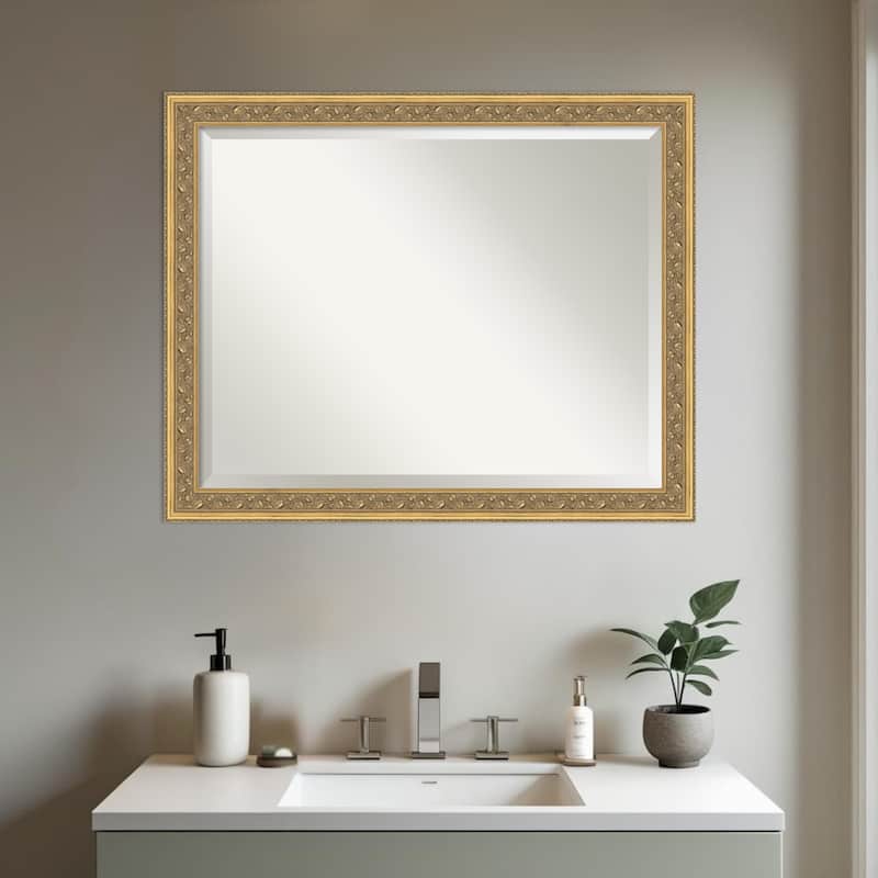 Carter Dark Gold Beveled Wood Framed Bathroom Vanity Wall Mirror - Carter Dark Gold