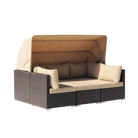 Courtyard Casual Aurora Outdoor Sectional to Daybed Combo with Canopy