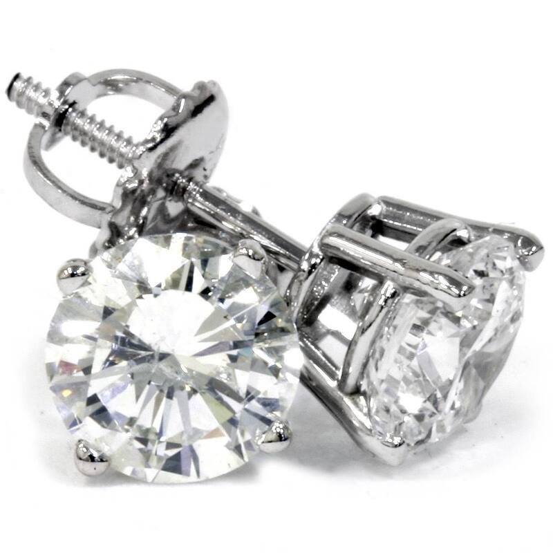 2 ct Round Diamond Screw Back Studs in White Gold Enhanced