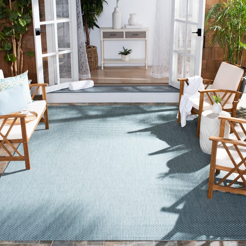 SAFAVIEH Courtyard Jonell Indoor/ Outdoor Patio Backyard Rug - 9' x 12' - Aqua/Grey
