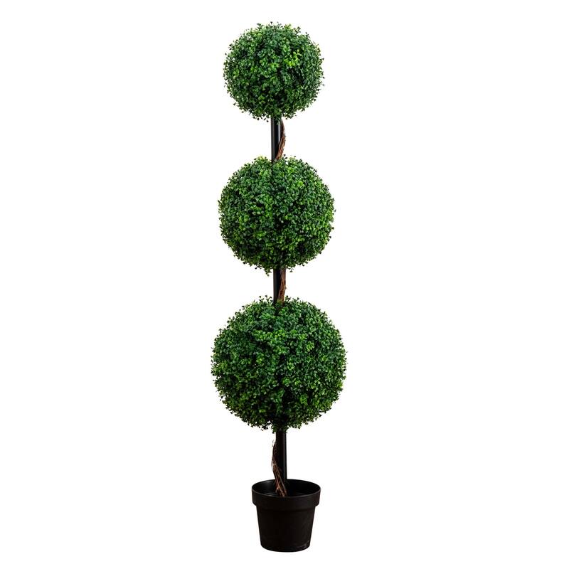 5' Artificial Triple Ball Boxwood Topiary Tree (Indoor/Outdoor) - Green