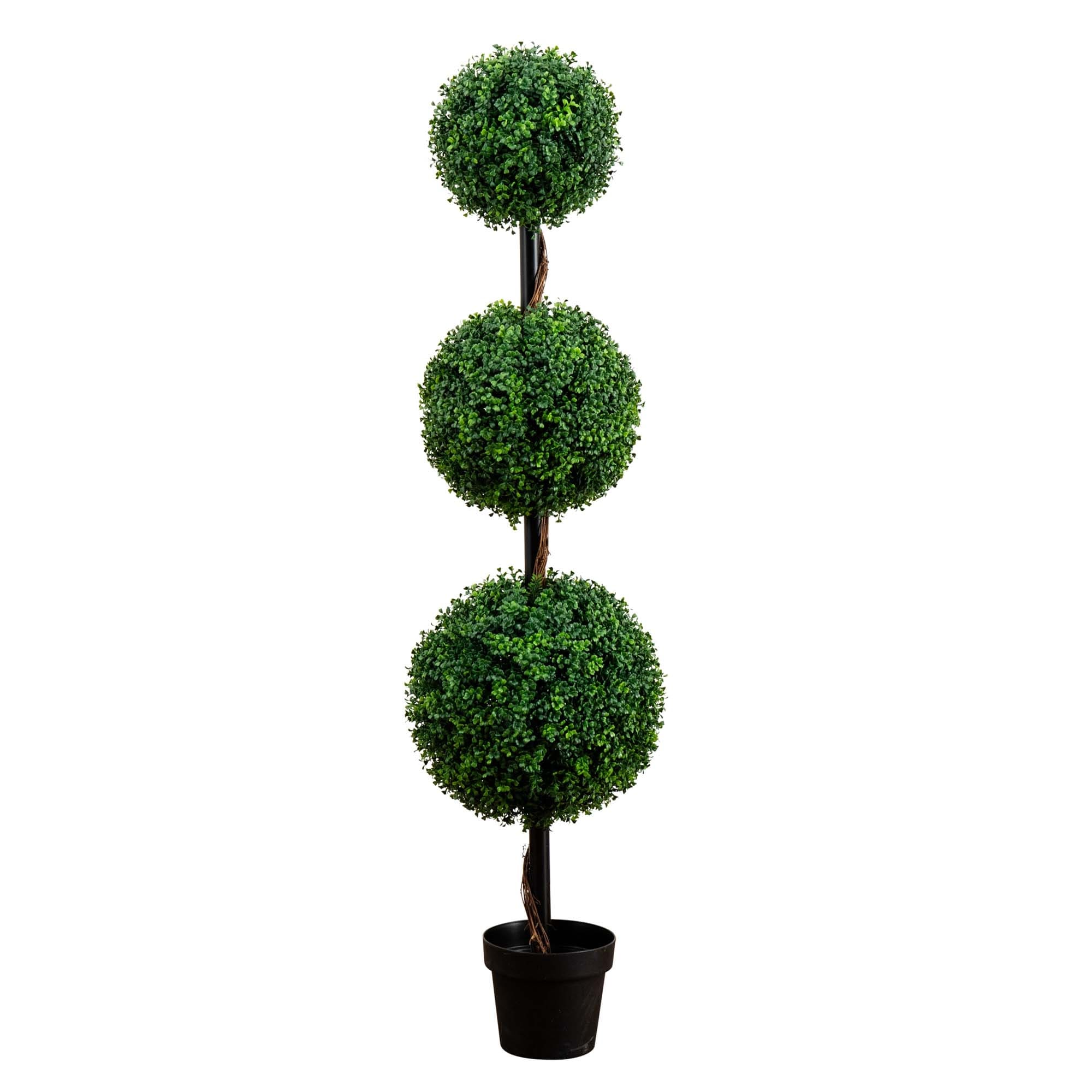 5' Artificial Triple Ball Boxwood Topiary Tree (Indoor/Outdoor) - Green