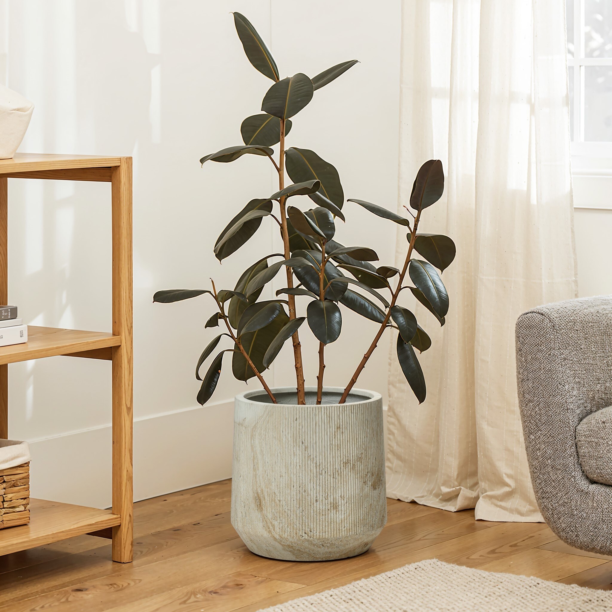 2-Piece Marble Off-White Ribbed Texture MgO Planter Set