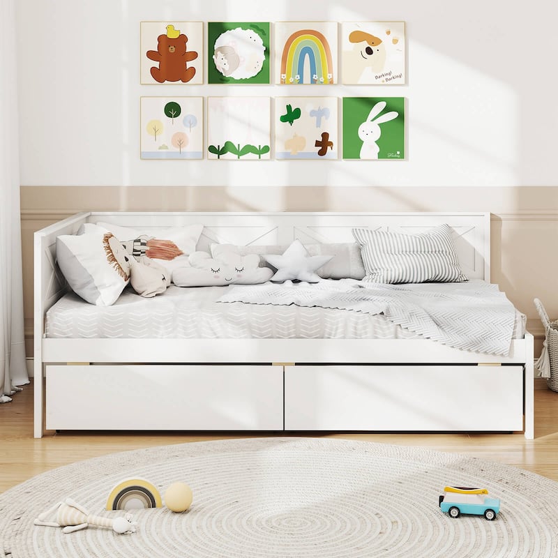 Twin Daybed w/Storage Drawers Twin Size Farmhouse Platform Sofa Beds