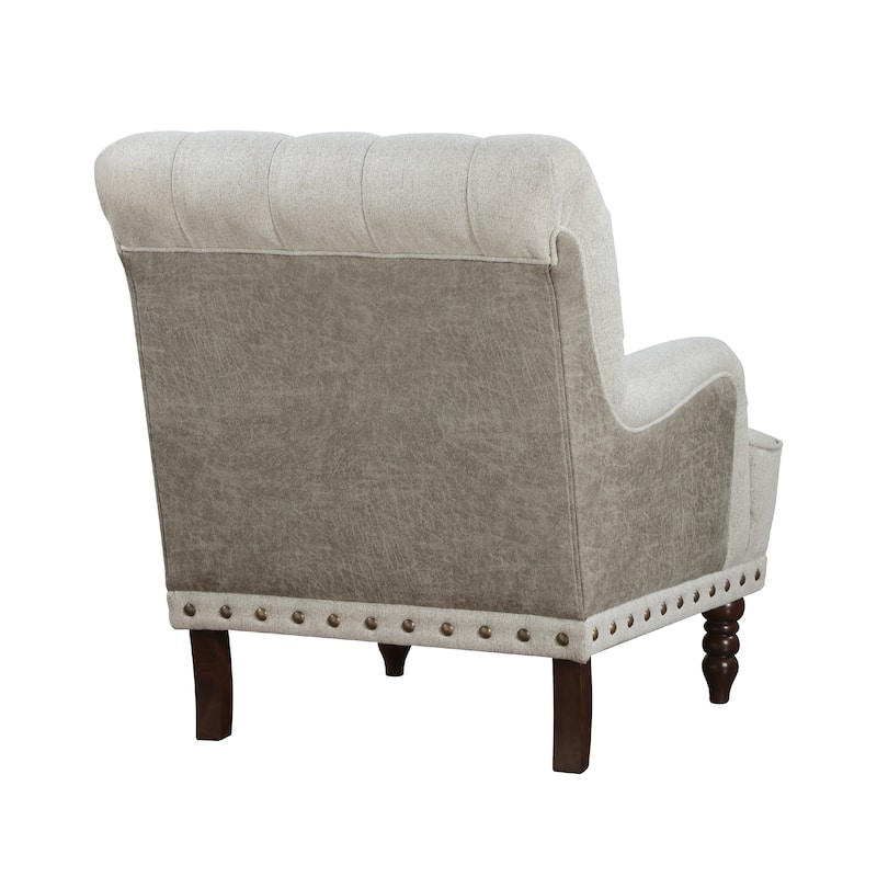 Zeya Accent Armchair, Button Tufted Beige Textured Polyester, Brown