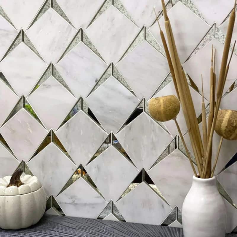 Apollo tile 12 x 12 Arrow Polished Eastern White, Glass Marble Tile (5 sq ft/case) - 5 Pack