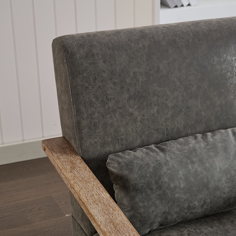 PU Leather Swivel Arm Chairs with Solid Wood Armrests