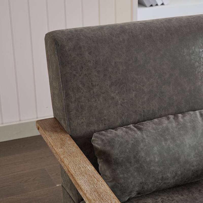 Swivel Accent Chair with Wood Armrests, Modern Faux Leather Arm Chair for Living Room, Comfy Club Reading Chairs for Bedroom