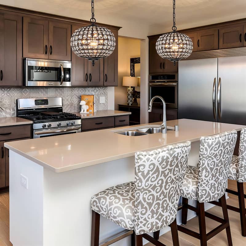 Retro French 4/5-Light Antique Brass Globe Crystal Chandelier for Living/Dining Room