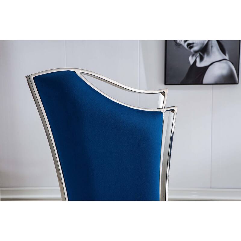 Set of 2 Leatherette/Velvet Unique Design Backrest Dining Chair with Stainless Steel Legs