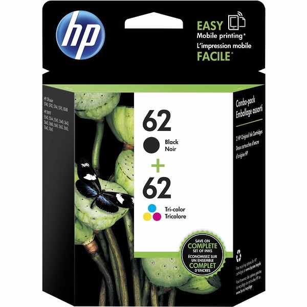 HP 62 Ink Cartridge - Black, Tri-color - Inkjet 2 / Pack - Black. Opens flyout.