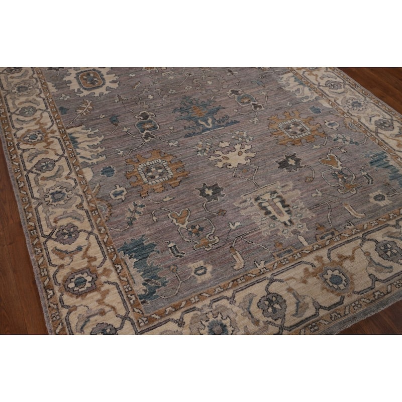 Gray Turkish Oushak Vegetable Dye Area Rug Hand-Knotted Wool Carpet - 5'10"x 8'6"