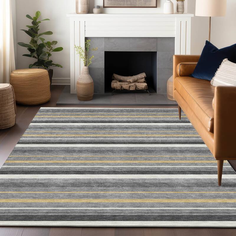 Machine Washable Indoor/ Outdoor Chantille Contemporary Stripes Rug