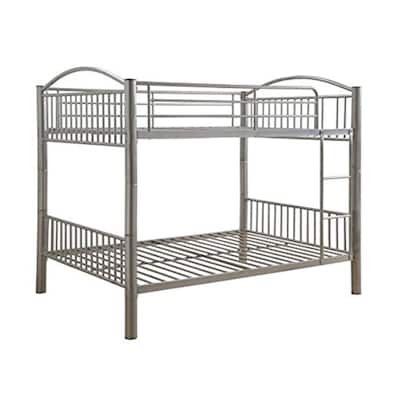 Farmhouse Bunk Bed Full Over Full Silver Metal Twin Size Space Saver