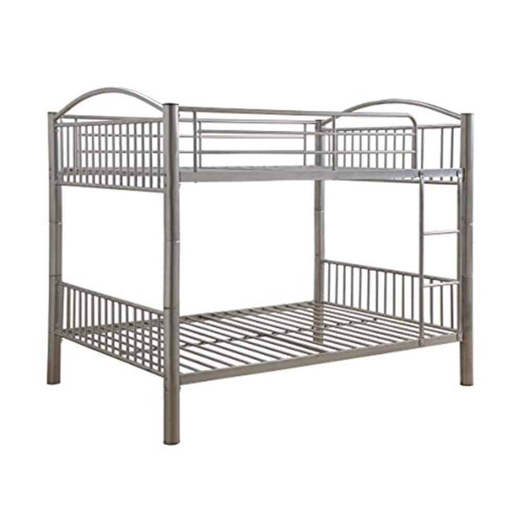 Farmhouse Bunk Bed Full Over Full Silver Metal Twin Size Space Saver