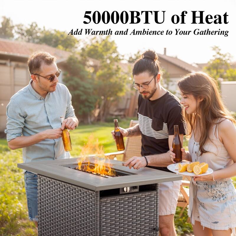 Outdoor Rectangular Fire Pit Table with 2 Patio Chairs