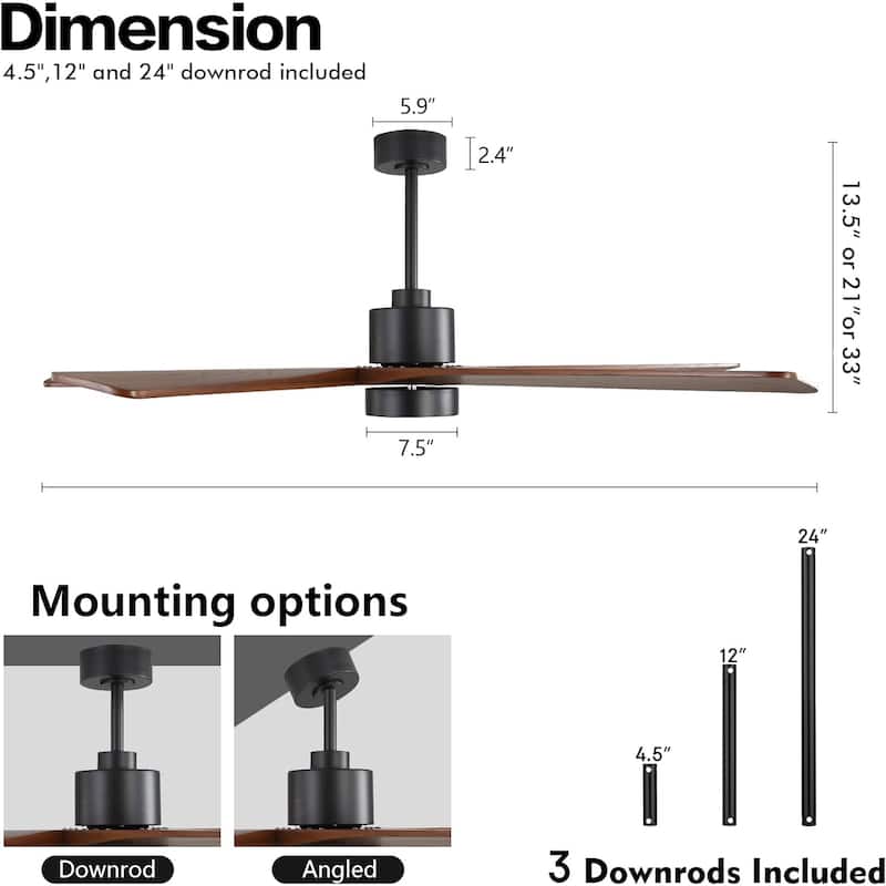 72" Matte Black Aero Blade Ceiling Fan with LED Light and Remote - Matte Black - 72"D x 72"W x 21"H