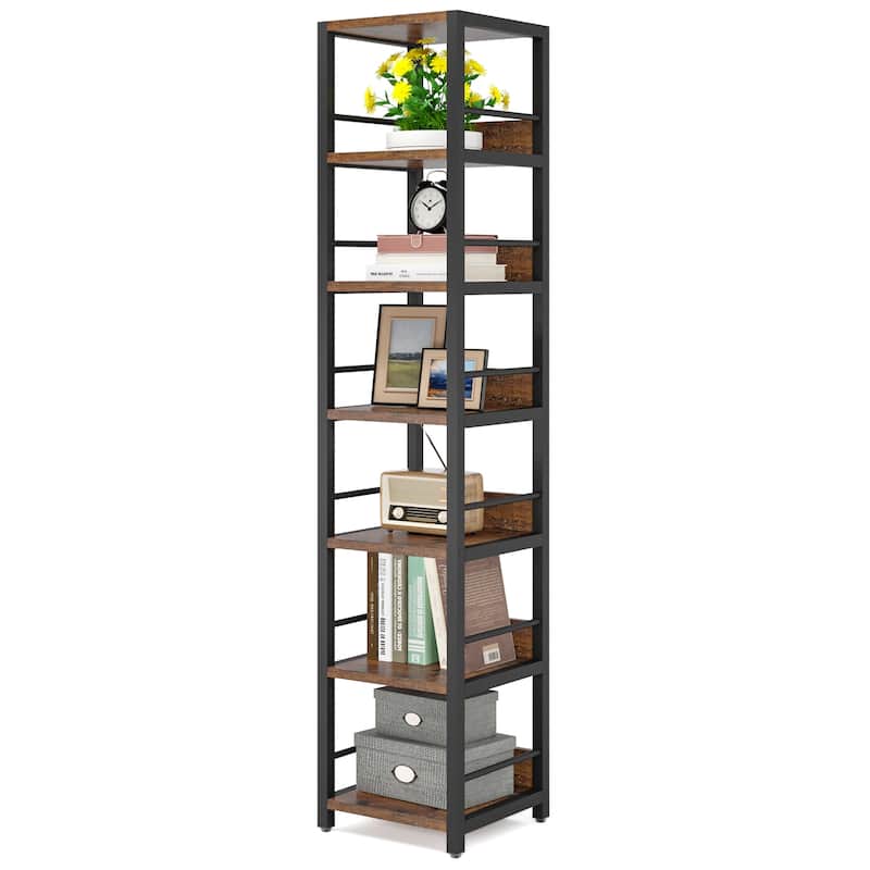 Industrial 75'' Tall Solid Corner Shelves, 6-Tier Narrow Bookshelf Storage Rack Display Stand