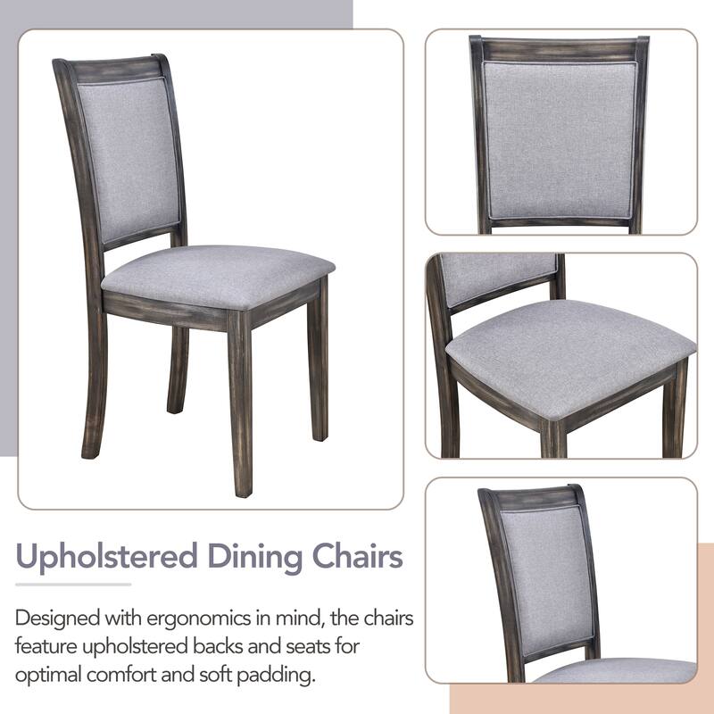 6-Piece Extendable Trestle Dining Table Set with Removable Leaf, Kitchen Set with Upholstered Chairs and Bench