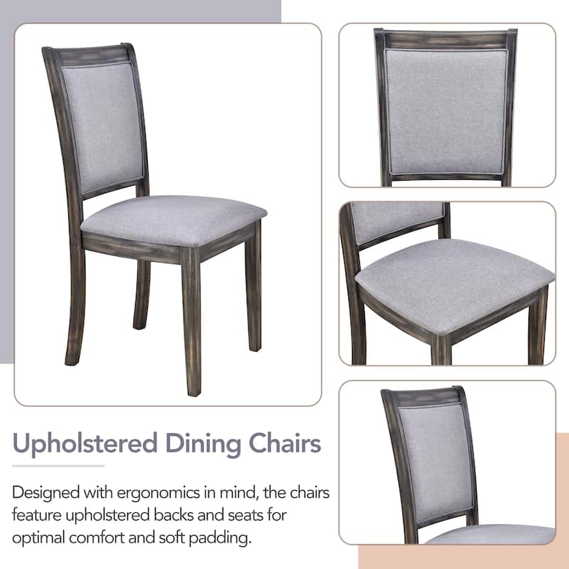 Roomfitters 6-Piece Dining Set, Rectangular Wood Kitchen Table with Trestle Base, 4 Upholstered Chairs and Bench