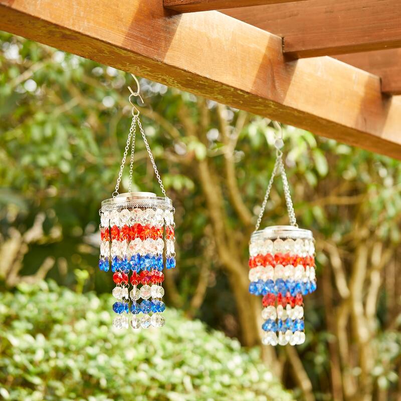 Glitzhome 19"H Solar Lighted Patriotic Wind Chime Hanging Decor
