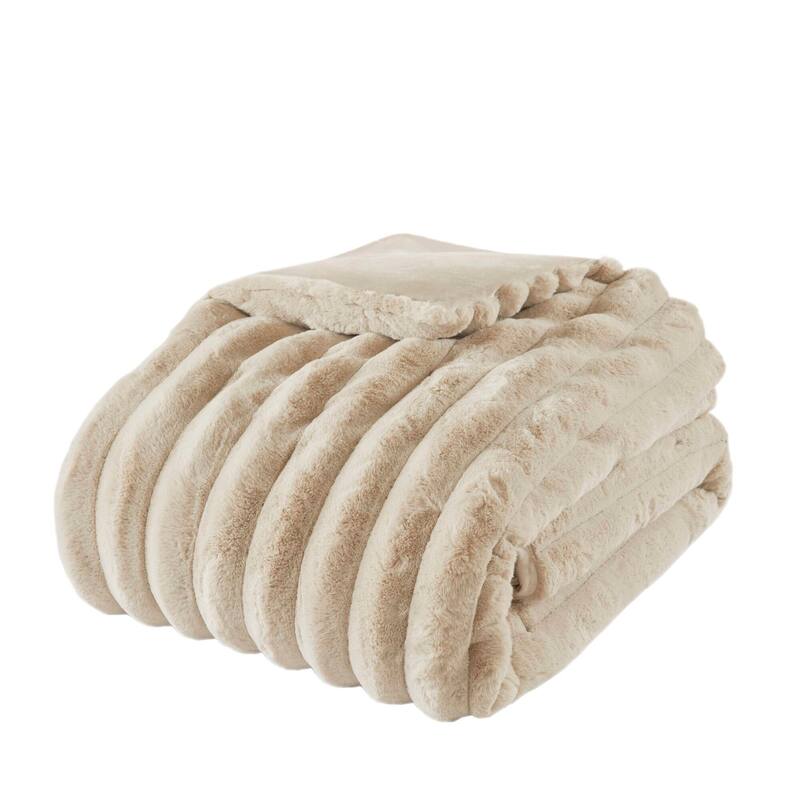 3PCS Full/Queen Fluffy Faux Fur Comforter Set with Ribbed Texture and Velvet Backing