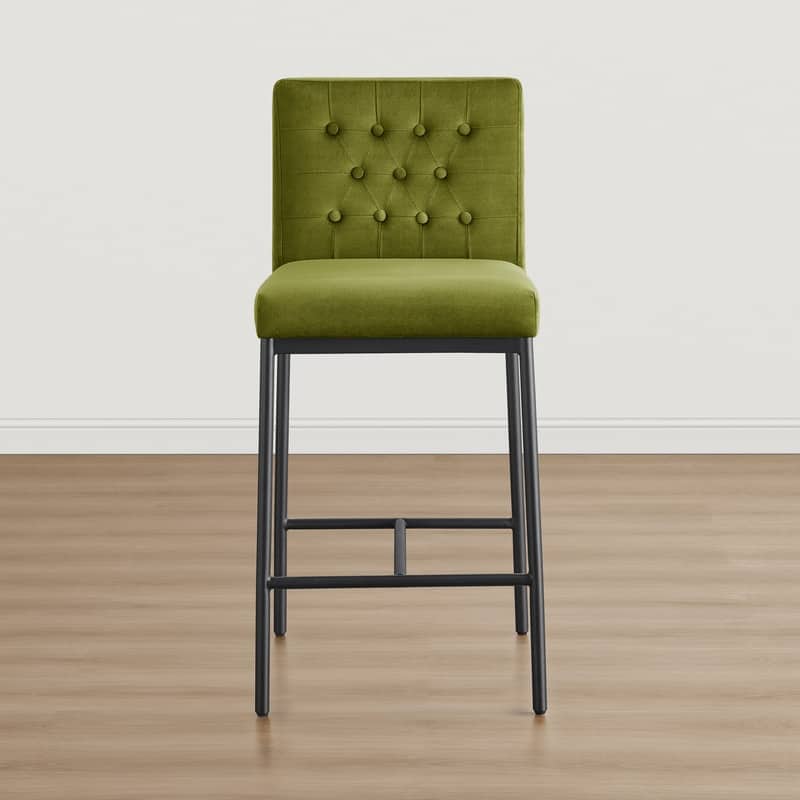 Spruce & Spring Velvet Tufted Counter Bar Stool with Metal Frame